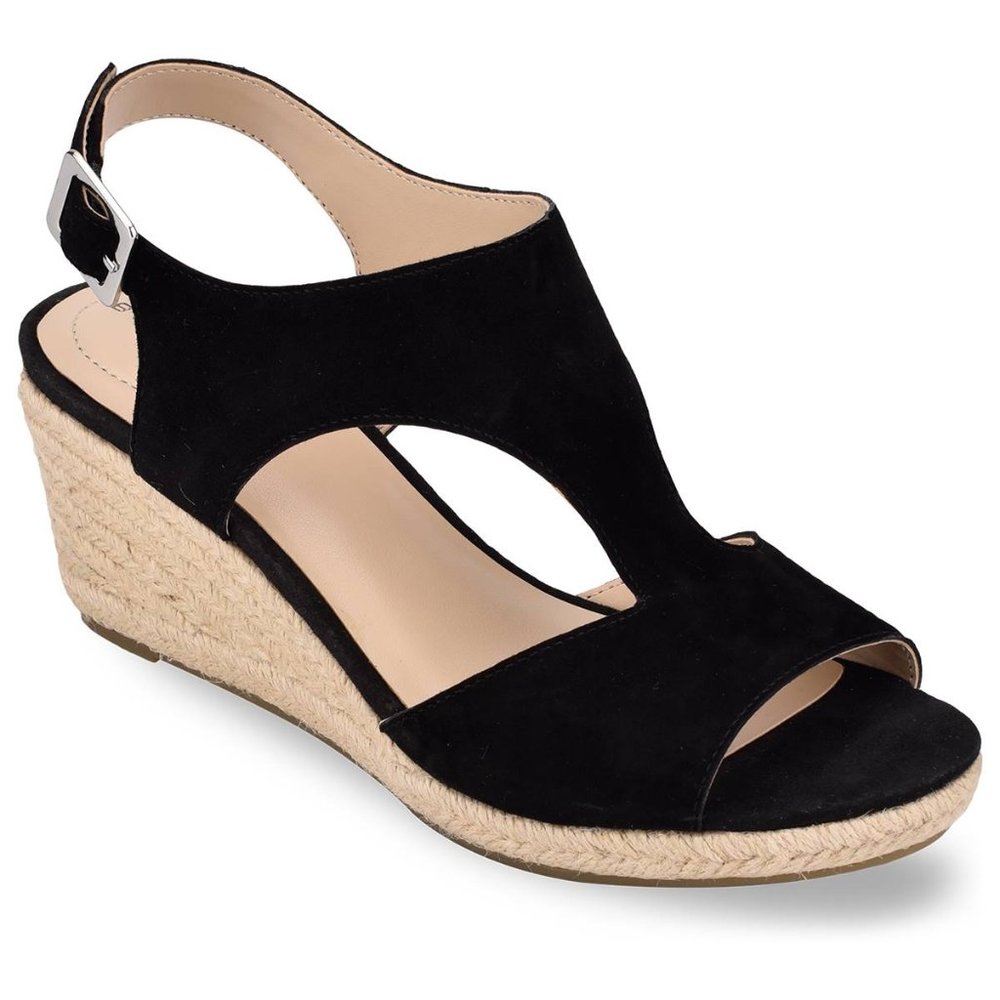 Bandolino Black Suede Espadrille Wedge Sandals